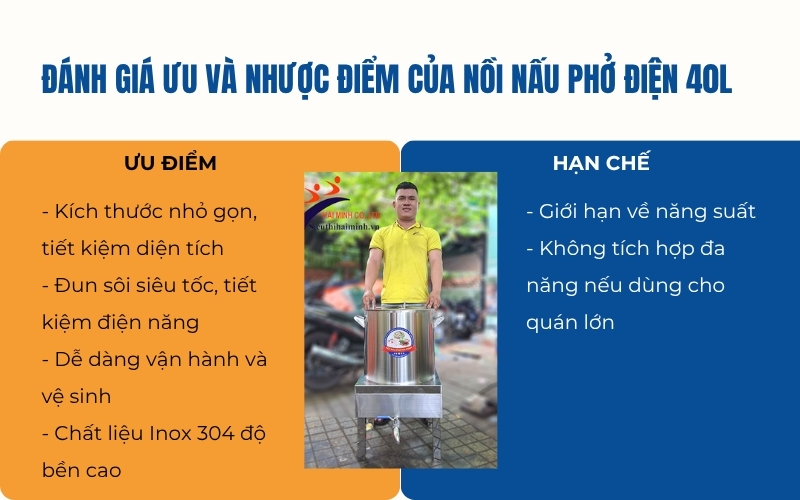 Đánh giá ưu và nhược điểm của nồi nấu phở điện 40L