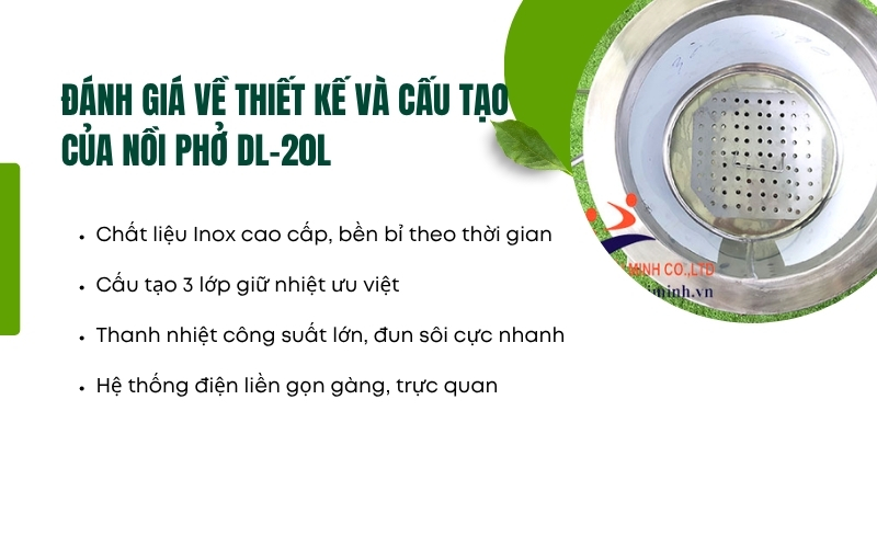Đánh giá về thiết kế và cấu tạo của nồi phở DL-20L