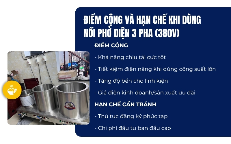 Điểm cộng và hạn chế khi dùng nồi phở điện 3 pha (380V)