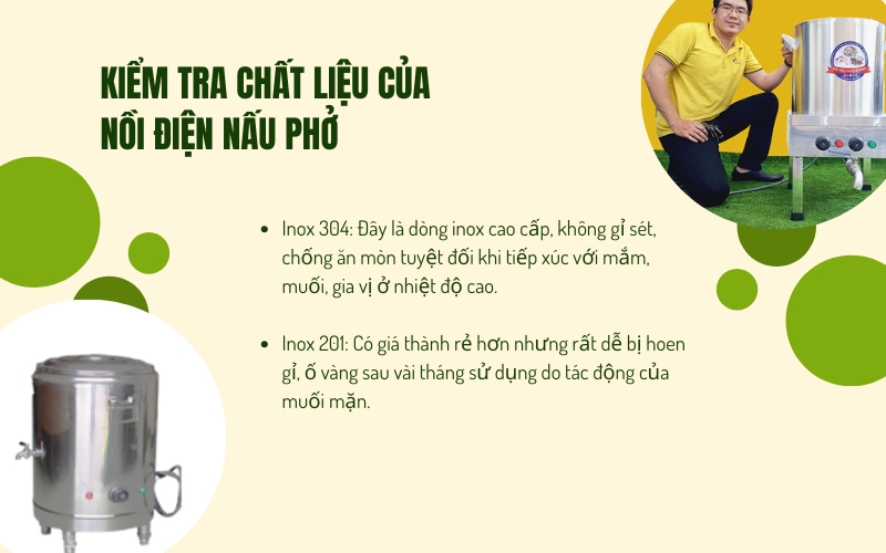 Kiểm tra chất liệu của nồi điện nấu phở