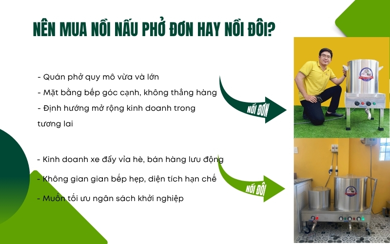 Nên mua nồi nấu phở đơn hay nồi đôi?