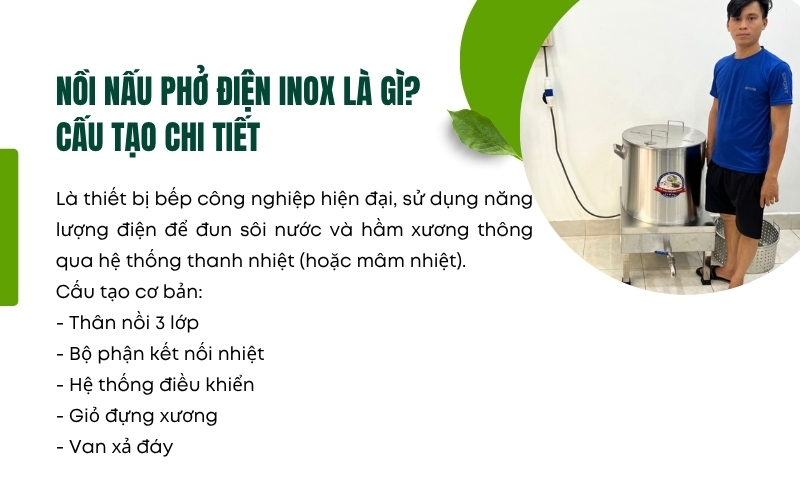 Nồi nấu phở điện inox là gì? Cấu tạo chi tiết