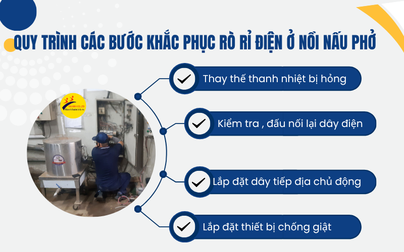 Quy trình các bước khắc phục rò rỉ điện ở nồi nấu phở