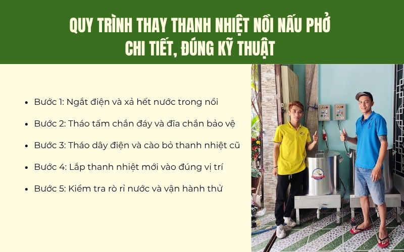 Quy trình thay thanh nhiệt nồi nấu phở chi tiết, đúng kỹ thuật 