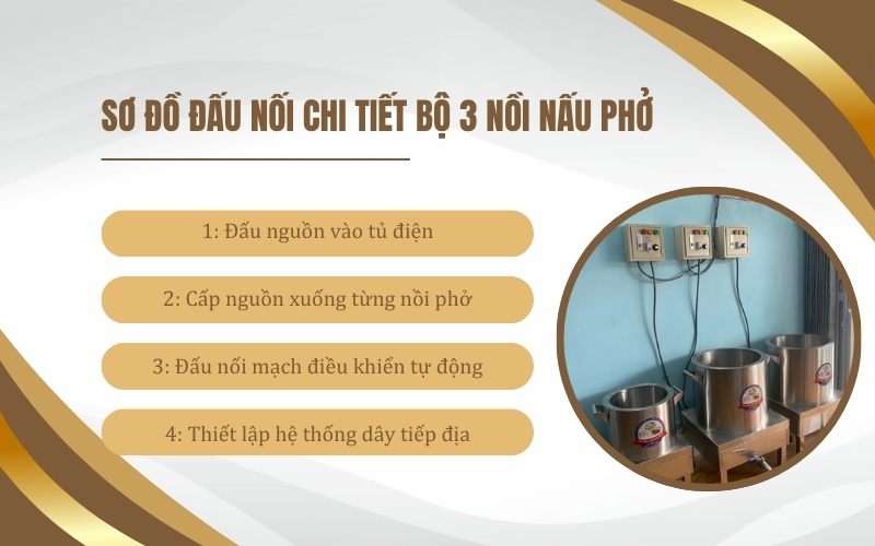 Sơ đồ đấu nối chi tiết bộ 3 nồi nấu phở