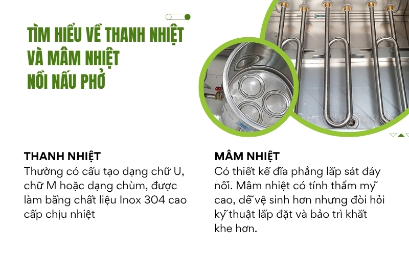 Tìm hiểu về thanh nhiệt và mâm nhiệt nồi nấu phở