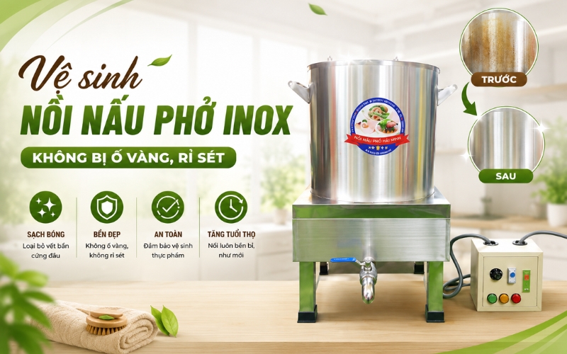 Vệ sinh nồi nấu phở inox không bị ố vàng, rỉ sét